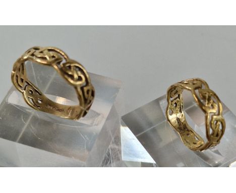 Two similar 9ct gold Celtic design rings. 3.6g approx. Ring size M and I (B.P. 21% + VAT) 