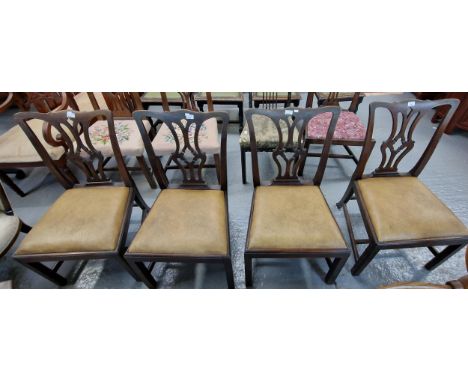 Set of four 18th century mahogany Chippendale design dining chairs with pierced vase shaped splats and drop-in seats on squar