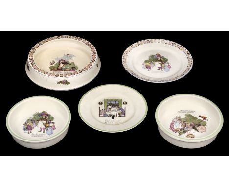 * Nursery Ceramics. Bowls and plates, illustrated by William Heath Robinson, produced by W. R. Midwinter, circa 1928, compris