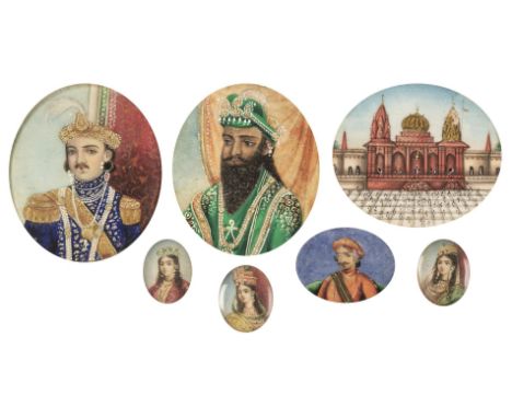 * Indian Miniature Portraits. Seven small Indian portrait miniatures, circa 1850, comprising two portraits of noblemen in wat