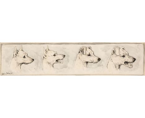 * Wain (Louis, 1860-1939). Studies of a Terrier, original pen, ink and watercolour, depicting a terrier's head with four diff