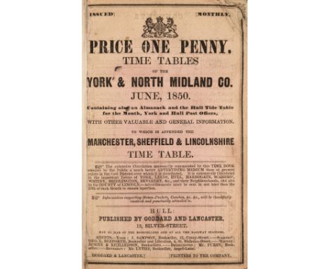 York &amp; North Midland Co. Railway timetables. A volume containing 29 railway timetables, a broken run, June 1850-Dec 1853,