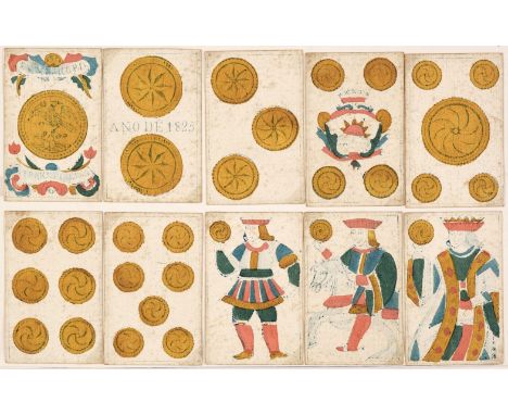 * Mexican playing cards. Spanish National Pattern, Mexico: Francisco Figerroa?, circa 1825, a complete Ombre deck of 40 stenc