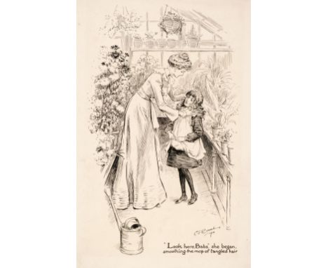 * Brock (Charles Edmund, 1870-1938). 'Look here Babs ... ', 1901, pen and ink on card, depicting a young woman standing in a 