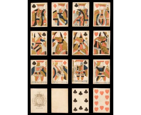 * English playing cards. Standard pattern type HB1, Hunt &amp; Sons, circa 1825, a complete deck of 52 stencil coloured woodb