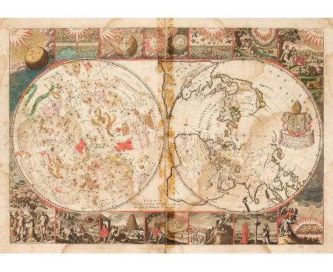 Moxon (Joseph or James). A collection of six Biblical Maps: Untitled double hemisphere map, one hemisphere being celestial, t