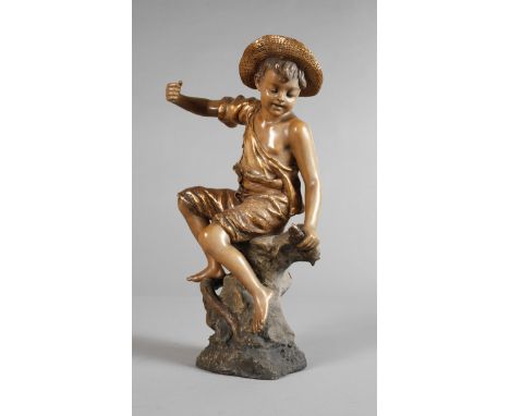Leranbourg, "Fischerknabe"Entwurf um 1898/99, signiert (wohl Pseudonym), Hersteller Friedrich Goldscheider Wien, Skulpturenma
