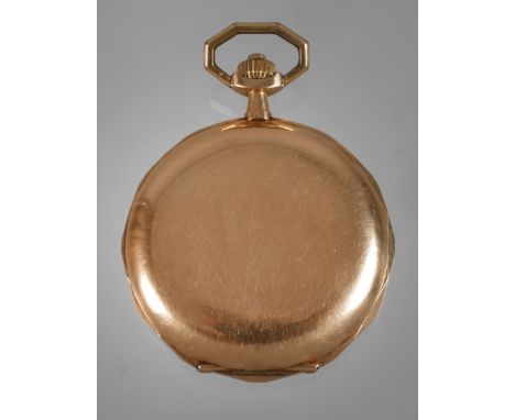 Goldsavonnetteum 1920, ungemarkt, Zweideckel-Goldgehäuse gestempelt 14 k, vergoldetes Ziffernblatt mit arabischen Zahlen, Wer