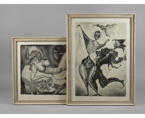 Hermann Naumann, Zwei erotische Darstellungenbetitelt "Die Königin von Saba" und "Orpheus und Eurethike", Lithographien, dati