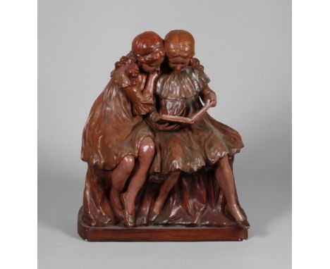 Sydan, Zwei lesende Mädchenum 1905, signiert Sydan (wohl Pseudonym für Thomas Seidan), Hersteller Friedrich Goldscheider Wien