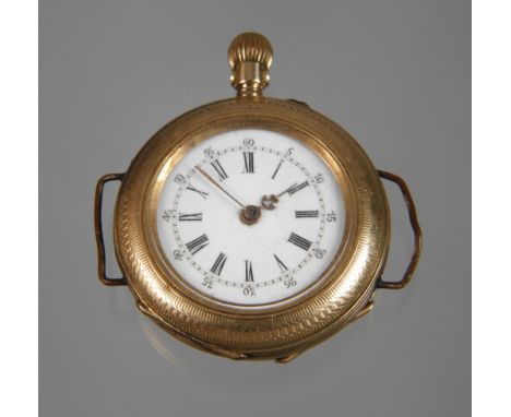 Damenuhr GoldAnfang 20. Jh., als Armbanduhr umgebaut, Gelbgold gestempelt 14 K, rundes Gehäuse von D 32 mm, weißes Ziffernbla