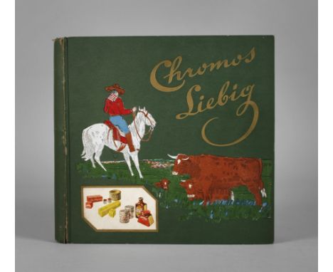 Liebig Sammelbilderalbumum 1900, mit 49 kompletten Serien, darunter Arzneipflanzen, die Faktoren der Hansa, Manöverbilder aus