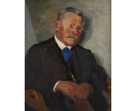 Mathilde Kummer-Kroell, attr., HerrenportraitPortrait eines elegant gekleideten älteren Herren, mit Spazierstock und Hut in d