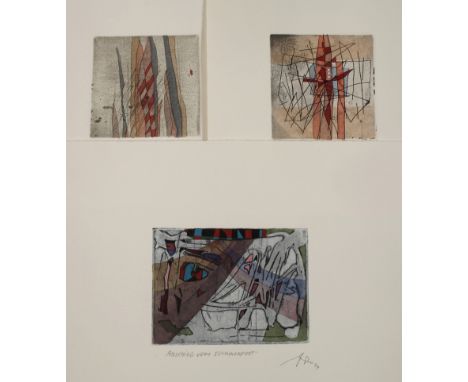 Alfred Traugott Mörstedt, Graphikkonvolutdrei Arbeiten, betitelt "Startphase", "Tristesse" und "Abschied vom Sommerfest", aqu