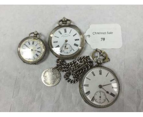 A silver pocket watch, Birmingham 1881, on silver chain with coin fob, together with a .935 grade pocket watch by Henry E.Pec