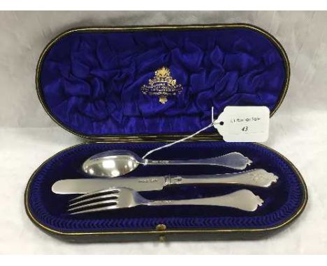 A silver knife, fork and spoon set, retailed by Reid & Sons, London 1912, cased. CONDITION REPORT: Excellent quality and cond