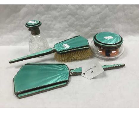 A silver four piece Art Deco enamelled dressing table set, Birmingham 1930's. (4) CONDITION REPORT: Lot comprises of glass fl