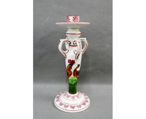 Wemyss ware 'Cockerel' patterned candlestick, impressed and printed backstamps, 22cm high