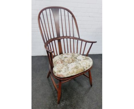 Ercol elm comb back Windsor style chair with cushion seat, 94 x 52cm 