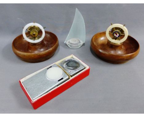 Pair of nut crack dishes, together with a glass night light etc., (a lot) 