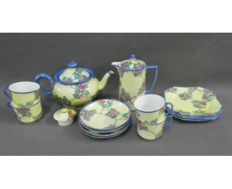 Early 20th century hand painted china teaset, mostly on Aynsley blanks, comprising four cups, four saucers, four side plates,