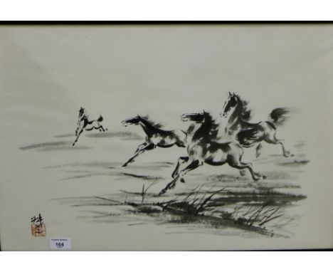 Japanese School 'Horses' Framed print, 60 x 40cm 