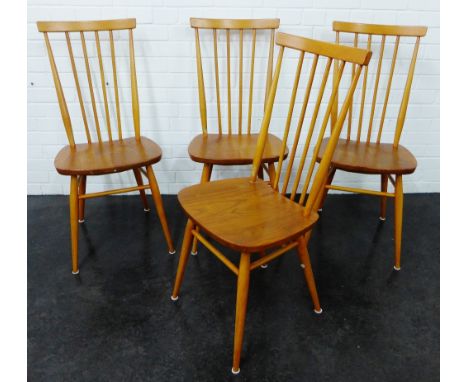 Ercol set of four light elm stick back chairs, 95 x 43cm, (4) 