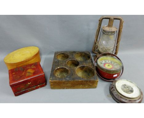 Carton of vintage items to include a compass, till, lantern, Players Navy Cut advertising board, barometer, etc., (a lot) 