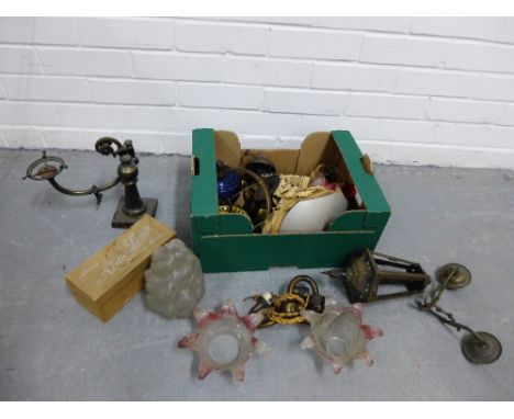 Collection of early 20th century and later light fittings, wall lights, shades etc., (a large lot) 