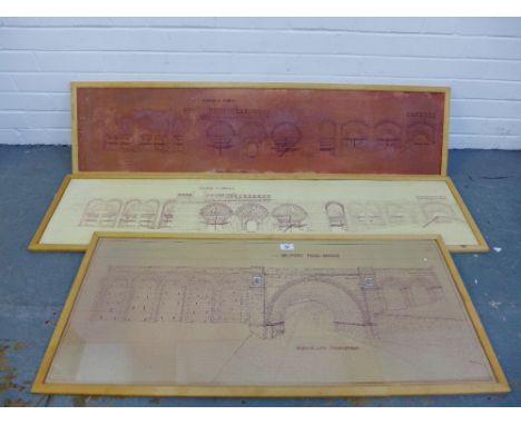 Group of three Edinburgh Architectural drawings to include 'Belford Road Bridge', 'George IV Bridge' etc., in glazed frames, 