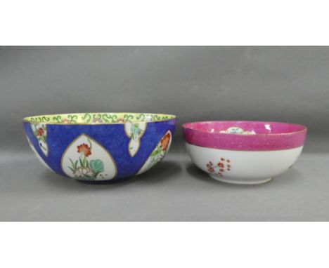 Wilton ware blue glazed bowl with floral panel, together with another smaller, (2) 