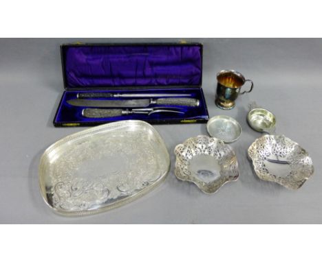 Quantity of Epns wares to include flatwares, horn handled carving set, trinket dishes, ladles etc., (a lot) 