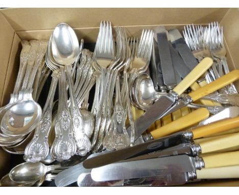 A matched silver plated cutlery service of King's Pattern, comprising: 12 soup spoons, 11 dessert spoons, 24 dessert knives w