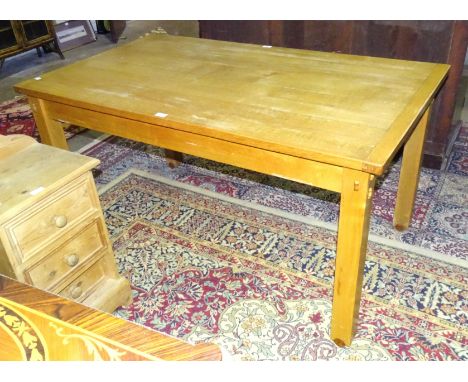 A light oak rectangular-top dining table on square legs, 144.5 x 84cm, 74cm high, by Ron Jones, Furniture Maker, Falmouth, Co