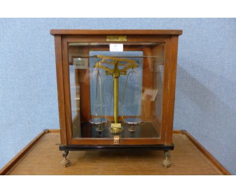 A set of Oertling scientific balance scales, cased