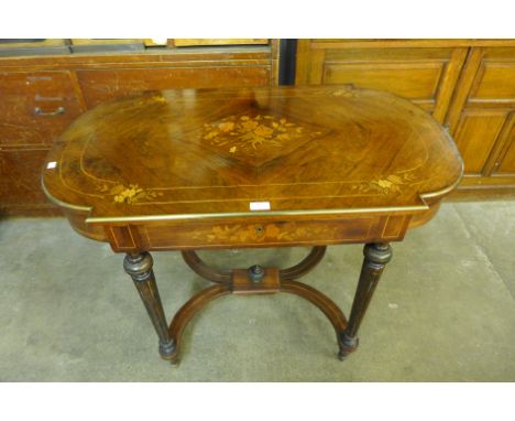 A 19th Century French rosewood and marquetry inlaid bow end table