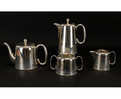 Plated Tea And Coffee Set Of plain form to include coffee pot, teapot twin handle sugar bowl and milk jug