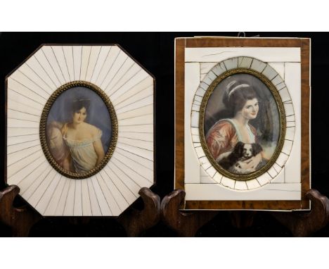 A Pair Of 20th Century Portrait Miniatures Circa 1940's Each depicting Gainsborough style portraits, each in piano key frames