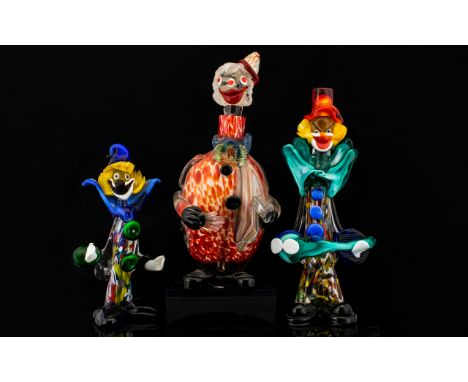 Murano - 1960's Hand Blown Clown Figural Decanter, Multi-Colours. Stands 13.5 Inches High + Two Murano Multi-Colour Hand Blow