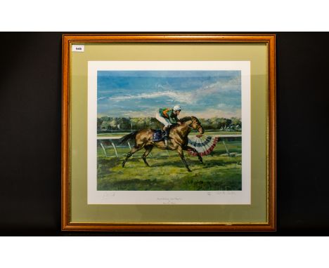 Equestrian Interest Limited Edition Artist Signed Print 'Lester Piggott Up' By Claire Eva Burton Framed and mounted under gla
