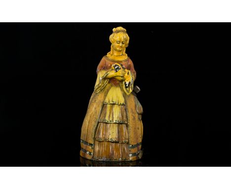 Cold Painted Novelty Lighter In the form of a crinoline lady with lapdog. Height 6 Inches