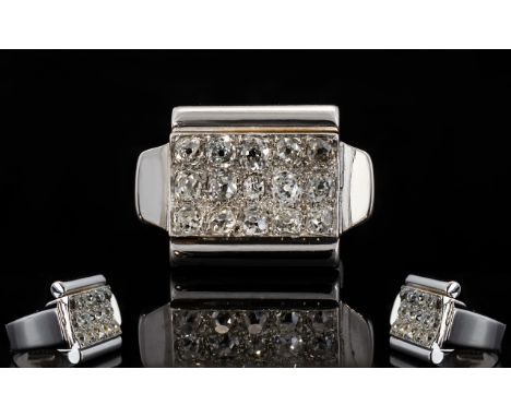 White Gold Diamond Cluster Ring, 15 Old Round Brilliant Cut Diamonds, Pave Set, Estimated Diamond Weight 2.00 cts, Continenta