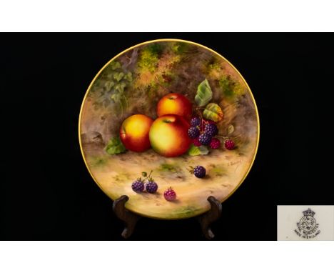 Royal Worcester Superb Quality Signed ' Fruits ' Cabinet Plate ' Apples and Berries ' Still Life. Signed E. Townsend. Date 19