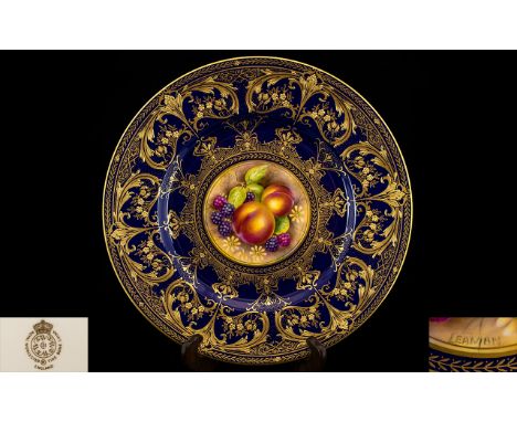 Royal Worcester Superb Quality Hand Painted Cabinet Plate - The Central Panel with Hand Painted ' Still Life ' Fallen Fruits 