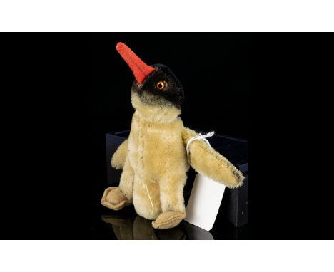 Vintage Steiff Peggy The Penguin Miniature Mohair Plush Toy Circa 1950's with black airbrushed detail to head and wings, ambe