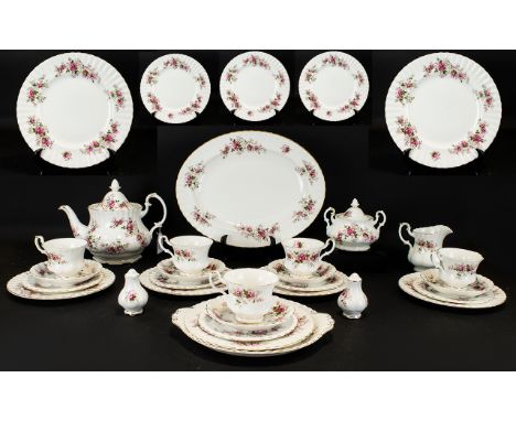 Royal Albert 'Lavender Rose' Dinner & Tea Service.  Comprises 6 Dinner Plates, 6 Side Plates, 6 Sandwich Plates, Large Oval P