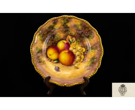 Royal Worcester Good Quality Hand Painted ' Fruits ' Cabinet Plate ' Apples and Grapes ' Still Life. Signed R. Lewis. Date 19