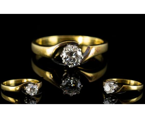 18ct Gold - Superb Single Stone Diamond Ring, High Grade - Round Brilliant Cut Diamond. Est Colour G - or Better, Est Clarity