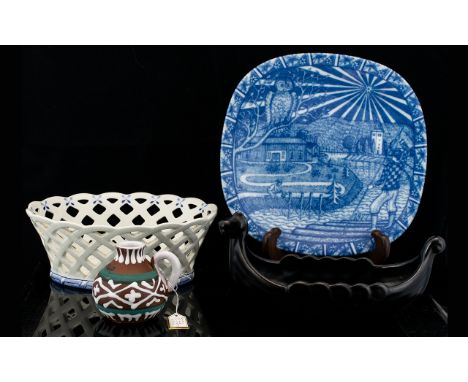 A Collection Of Scandinavian Ceramic Items Four pieces in total to include Julen Rorstrand 1977, blue china wall plate with o