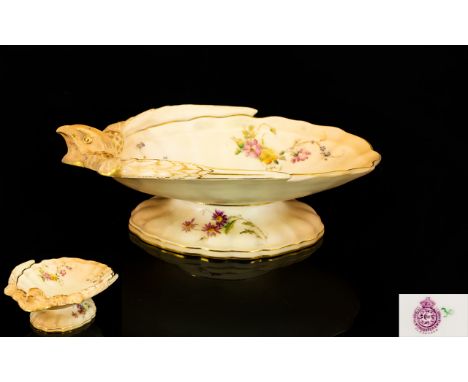 Royal Worcester Blush Ivory Sweetmeat Dish Circa 1905, Moulded Partridge Shaped Dish with painted floral decoration and gilt 